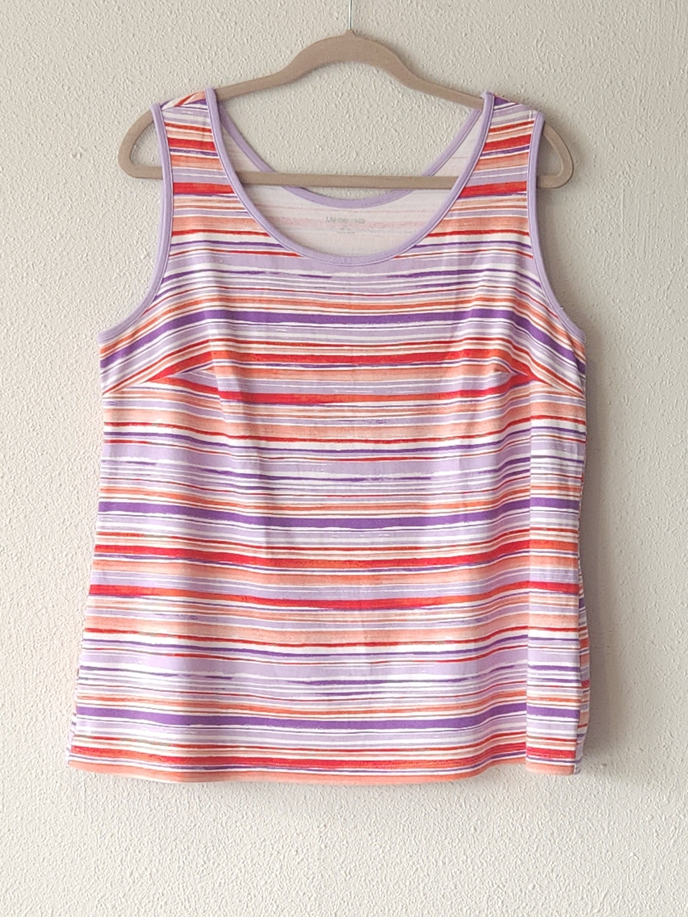 Lands' End Lavender, White and Coral Striped Scoop Neck Tank PLUS SIZE 1X